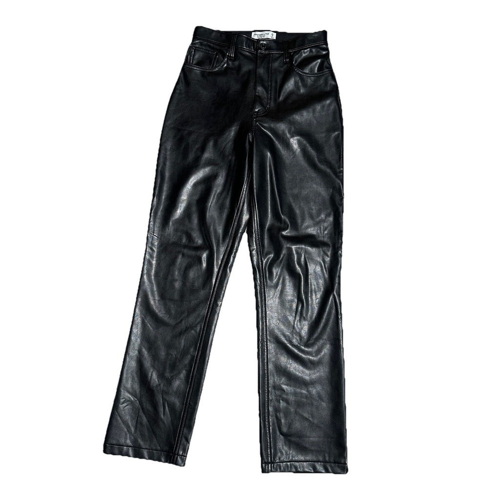 Abercrombie 90s Straight Ultra High Rise Pants Sz 27 4 Black Faux Leather Y2K